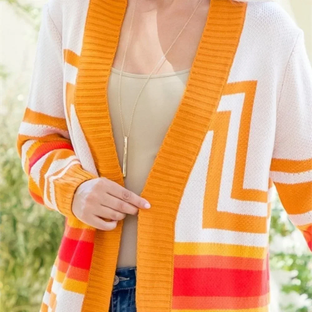 Boho Geo Print open front long sleeve cardigan - Picture 6 of 6